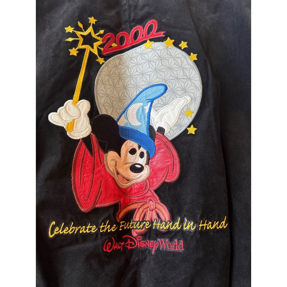 Walt Disney World Mens Suede Varsity Jacket XL Black Vtg Mickey Mouse Millennium - Picture 8 of 11